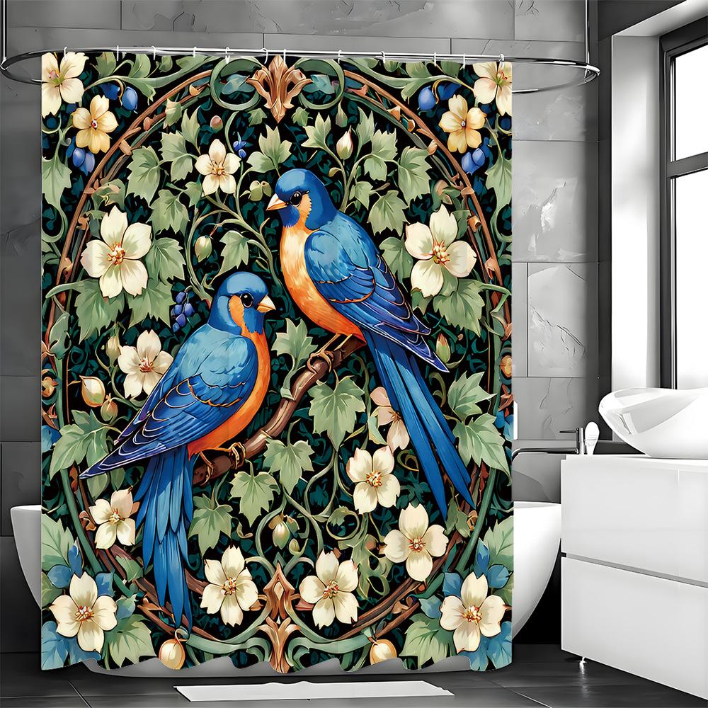Two parrots in the dark Shower Curtain Washable Dirt-Resistant Shower Head waterproof Polyester Bath Curtain For Home Decor 90x180CM