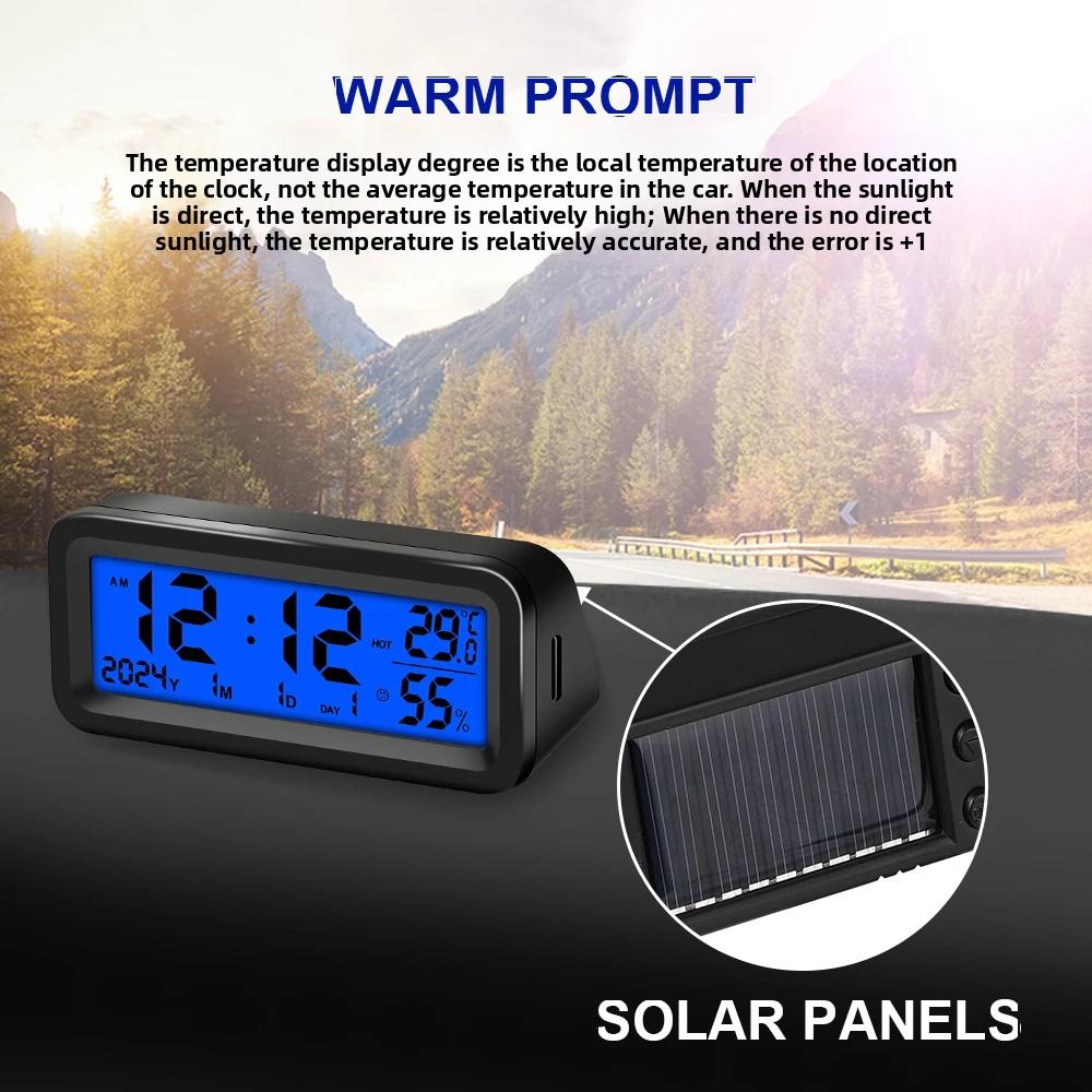 Solar/USB Powered Car Dashboard Thermometer LED Display Electronic Automotive Clock with Backlight Car Accessories