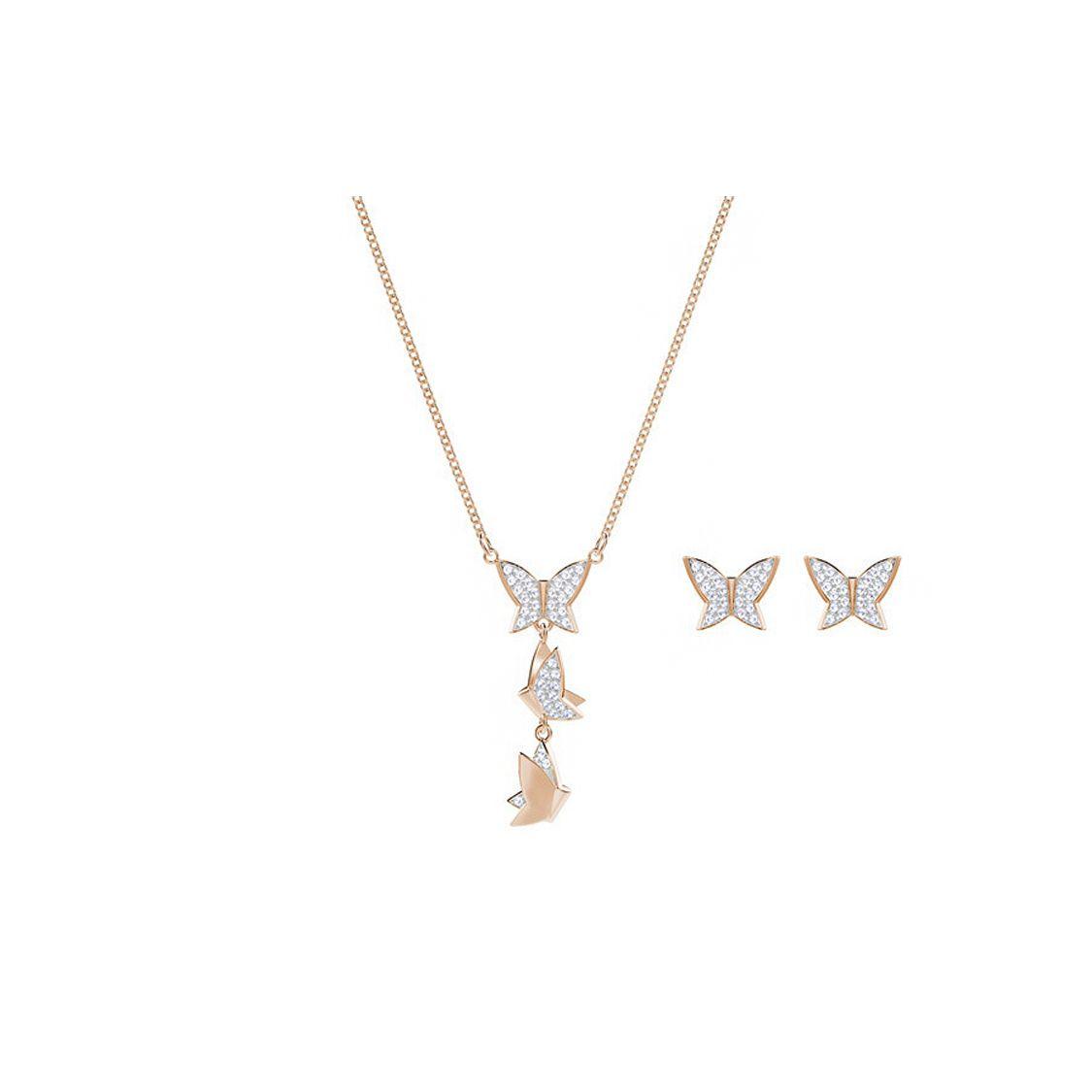 Swarovski Lilia Butterfly Necklace And Earring Set Women jewelry Rose-Gold 5382365 Box (Random Color)