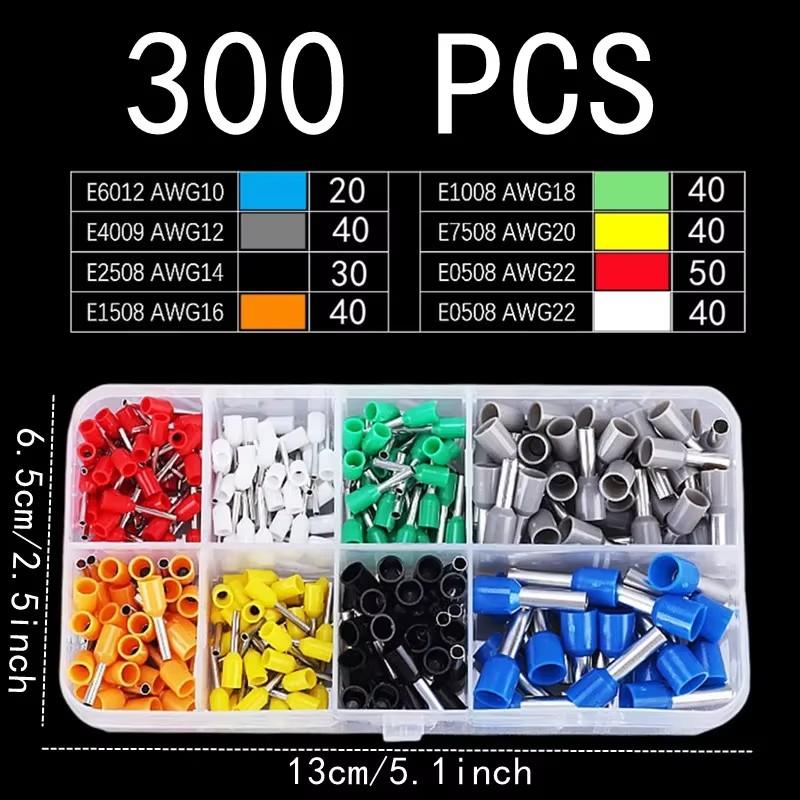 300/1200pcs Electrical Tube Insulated Terminal Kit, HSC8 6-4 Plier, AWG 22-8 Terminal Connector, Tubular Crimp Terminals