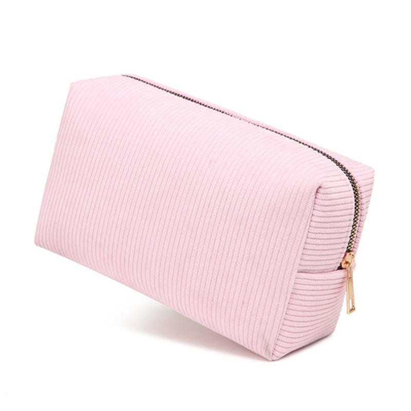 Portable Makeup Brush Tool Storage Bag with Zippered Corduroy Solid Color Cosmetic Bag Large Capacity Zippered Purse