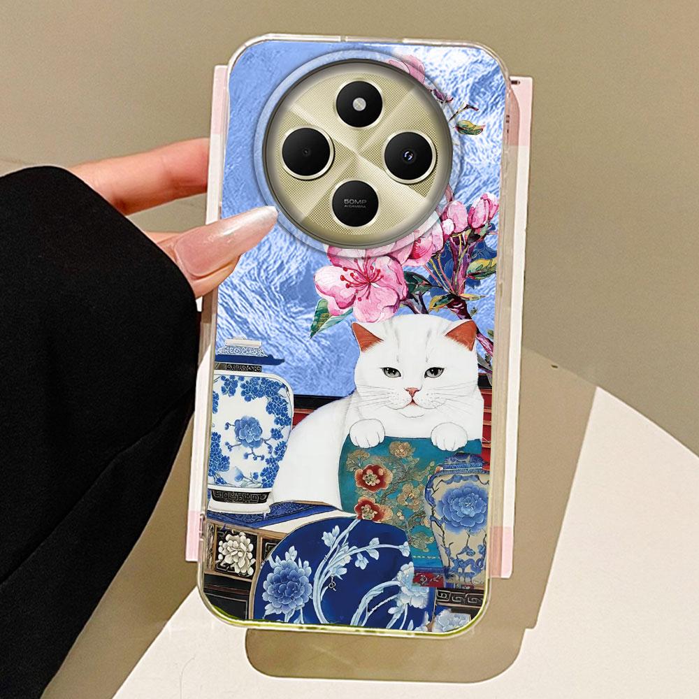

Счастливый Милый Кот Цветок Ретро Чехол для Телефона для Xiaomi Redmi Note 14 13 12 11 11S 10 10S 8 9 Pro 9C 13C 14C A3 A4 A3X 9C A1 A2 Чехол poco M2 Pro белый
