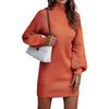 Women's Mock Neck Sweater Dres Long Lantern Sleeve Rib Knit Stretch Bodycon Sweater Dress