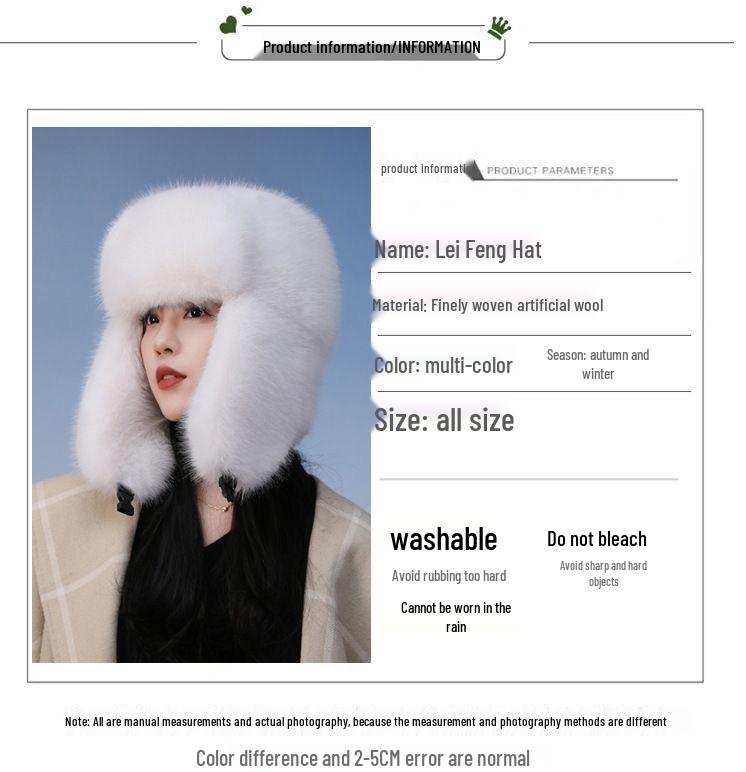 Women's Winter 2024 Plush Hat - Solid Color, Ear Protection, Windproof, Faux Fur Lei Feng Style