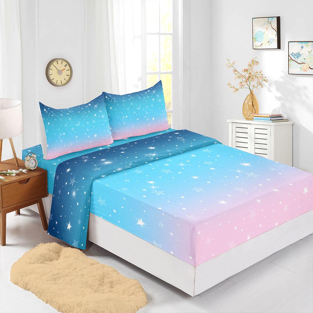 Four-Piece Mattress Color Gradual Change Bedding 3D Digital Printing Kit Mattress Protective Cover