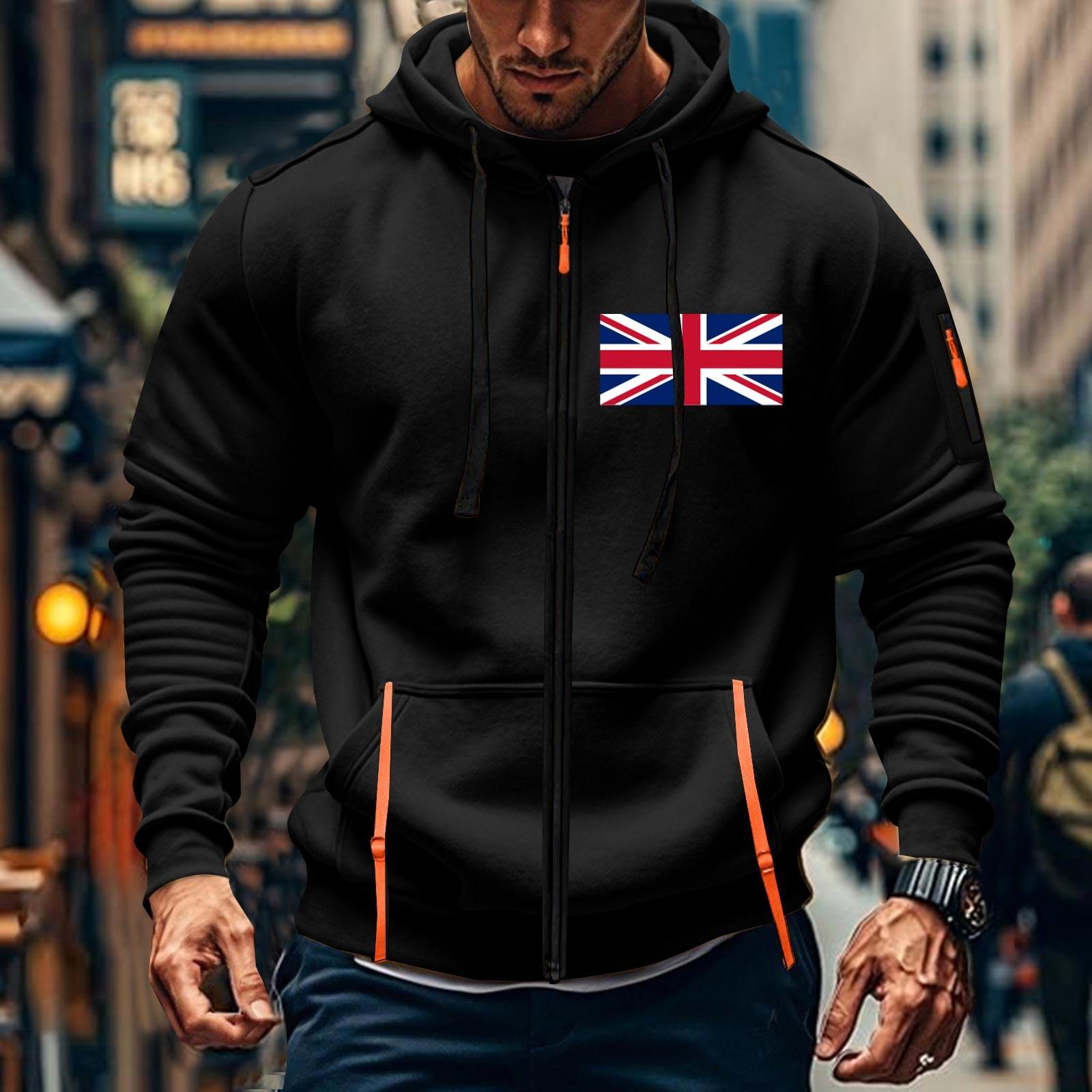 Мужская спортивная повседневная толстовка с капюшоном, кардиган с капюшоном на молнии, многокарманное пальто с капюшоном L чёрный