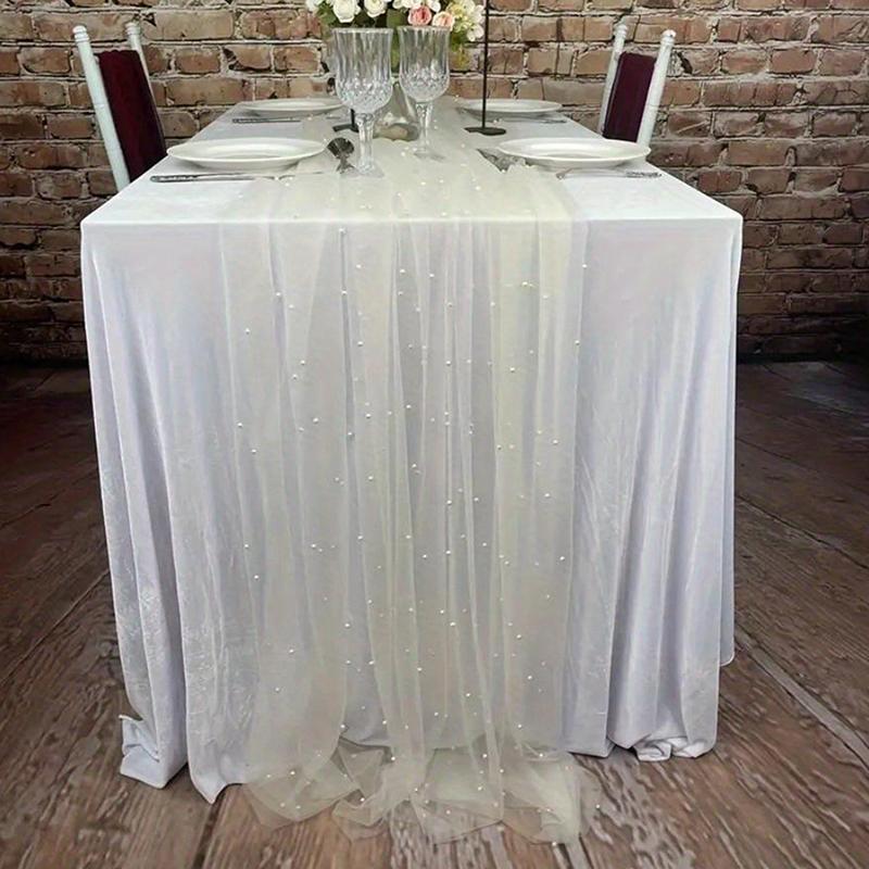 Gazowy Biegacz na Stół Romantyczny Siatkowy Obrus z Pereł Pokrowiec na Stół Weselny Jadalny Dekoracja na Urodziny Baby Shower Imprezowy