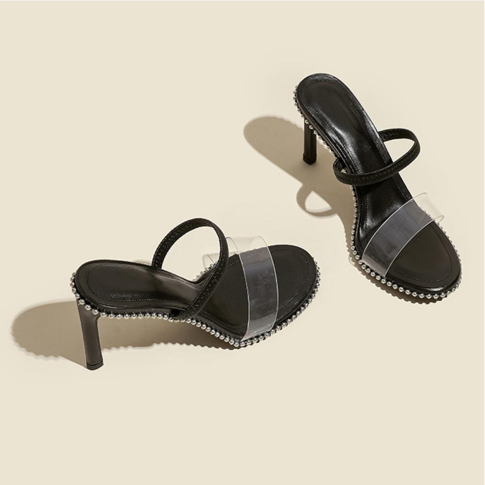 Fashion Water Diamond Transparent Slippers Women's 2025 New Summer with Thin Heels and Open Toed High Heels  Back Empty Outdoor Slippers