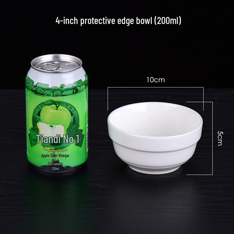 White Ceramic Edge Protection Bowls - 4.5 to 6 Inches, Ideal for Soup, Rice, or Congee