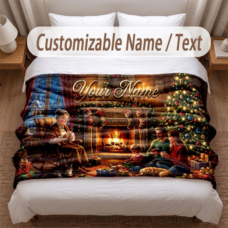 Christmas Theme Soft Blanket Personalized Custom Name Text Print Warm Blanket Home Sofa Bedroom Decor