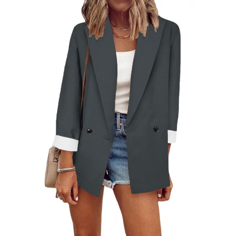 Womens Solid Color Long Sleeve Blazer Oversized Fit Office Chic Lightweight Jacket