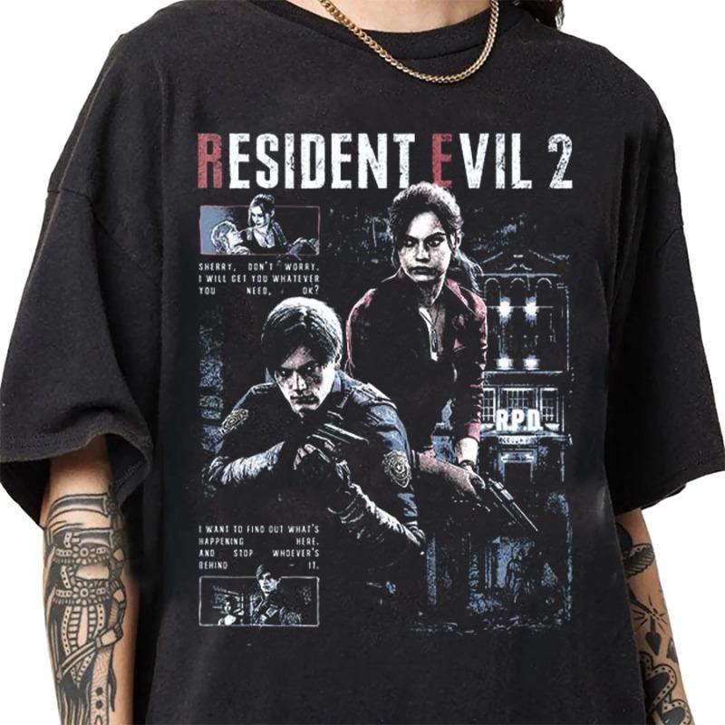 Resident Evil 2 Biohazard Game T-shirt For Men Women Leon Kennedy 100% Cotton T Shirts Streetwear Tops J56 S