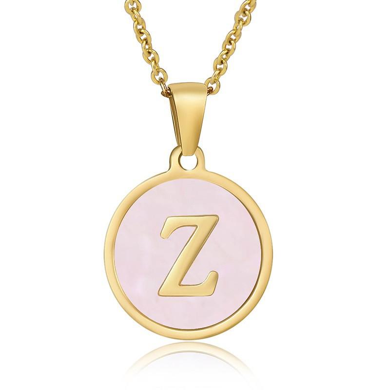 

2026 Pink Shell Letter Necklace for Women Does Not Fade, European and American 18K Gold Pendant Collarbone Chain with Jewelry 45CM