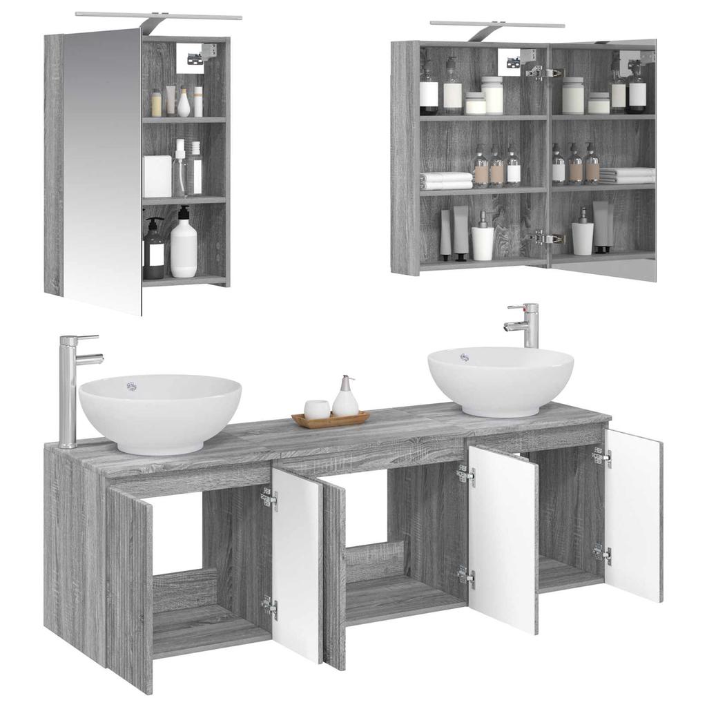 5 Piece Bathroom Cabinet Set Gray Sonoma Particleboard