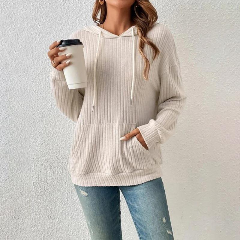 Spring Autumn Women's Casual Long Sleeve Knit Sweater Ladies Fashion Drawstring Hooded Pullover Sweatshirt Tops