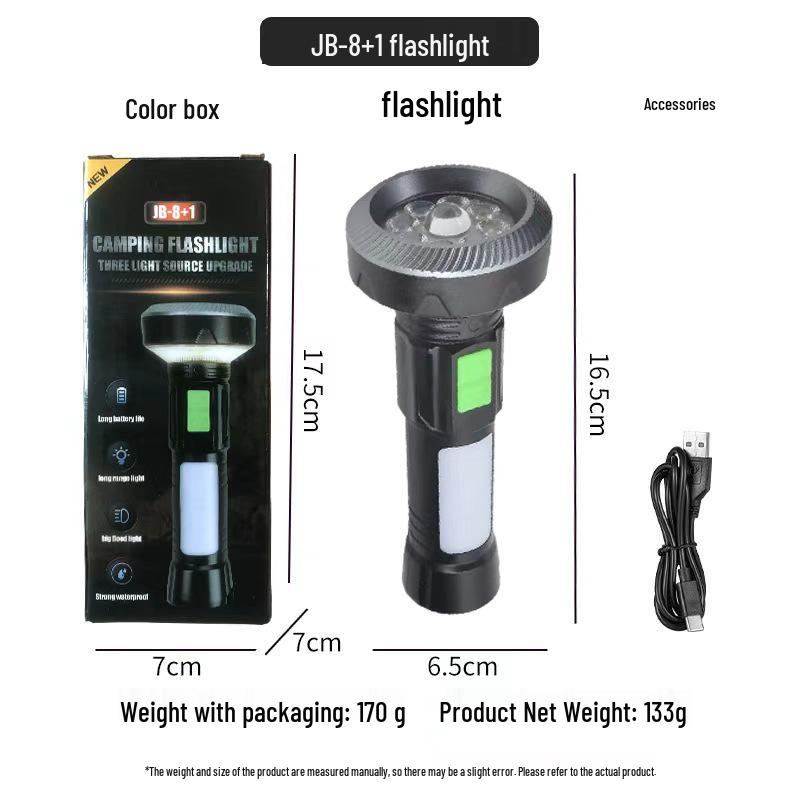 Rechargeable LED Flashlight with Multi-Mode, Long Range, and COB Side Light for Home and Outdoor Use
