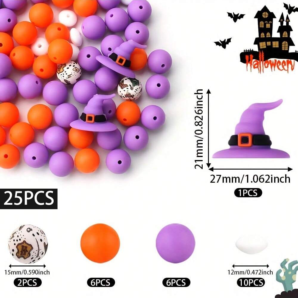 

6/25PCS Halloween Witch Castle Silicone Bead Set, perfect for DIY handmade crafts such as keychains, necklaces, bracelets, etc