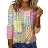 Women's Round Neck Pull Stripe Decorative Button Top Casual Solid Color 3/4 Sleeve T Shirt