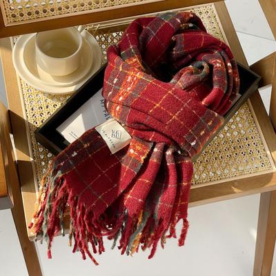 Winter Christmas Red Atmosphere Soft Waxy Scarf Female Couple Style Holiday Gift Premium Sense Angola Red Plaid Shawl