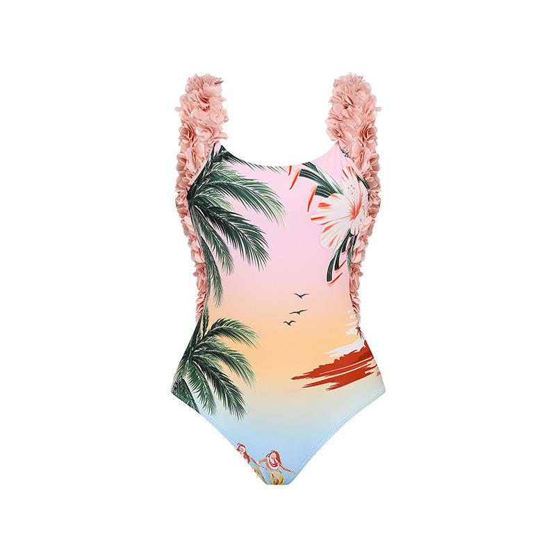 1011 European and American bikini new coconut tree printing holiday atmosphere split swimsuit set female explosion