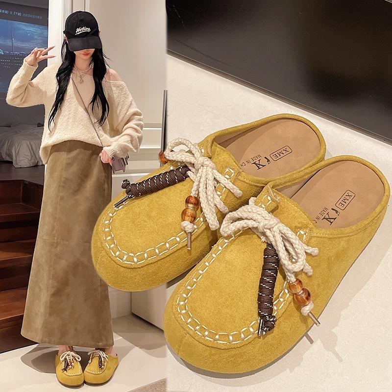 Fashion Retro Versatile Tassel Casual Shoes Women Thick Soled Slippers 2025 Autumn New Fashion Daily Internal Increase Mueller Slides