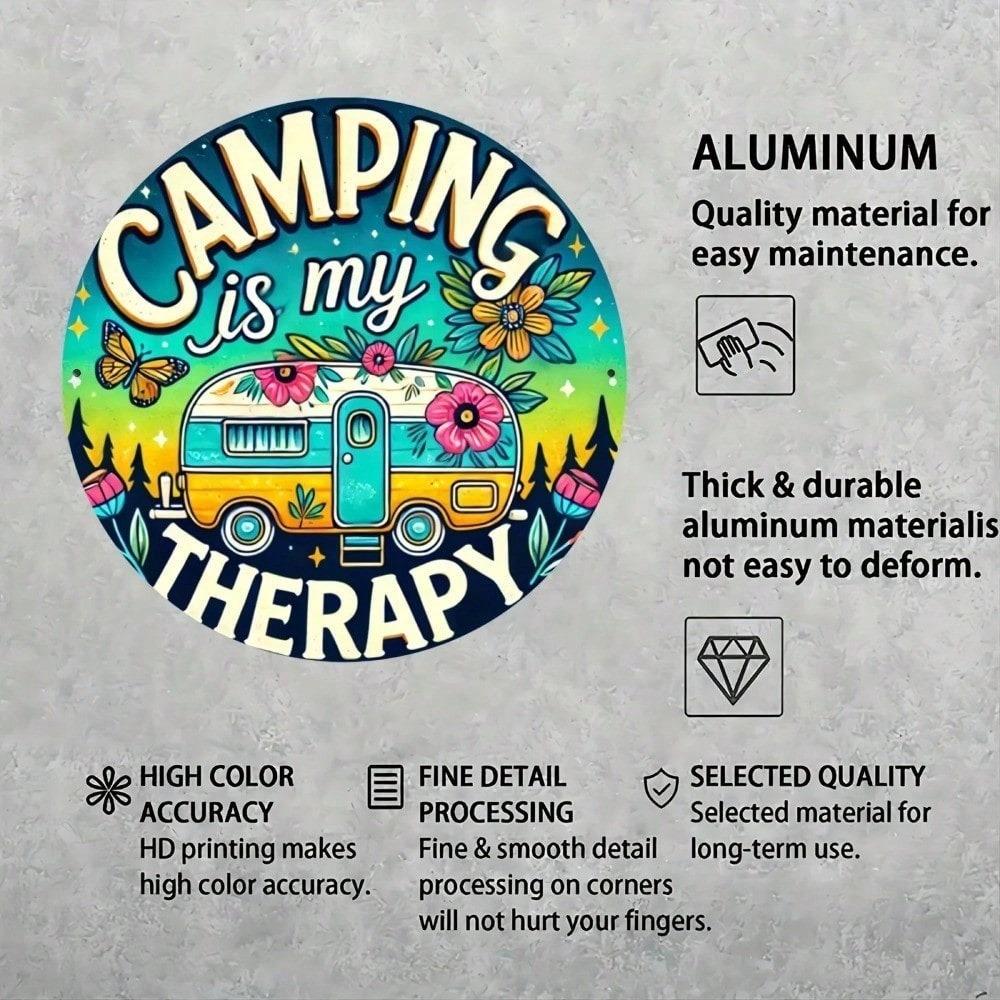 Vintage Camper Van Tin Sign, Round Retro Metal Wall Art, Camping Decor for Living Room, RV Garage, Man Cave, 7.8 Inch