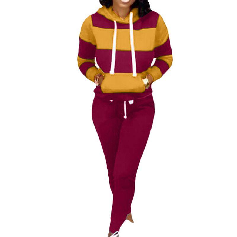 

Stylish Women Striped Tracksuit With Hoodies And Pants For Casual And Sports Wear