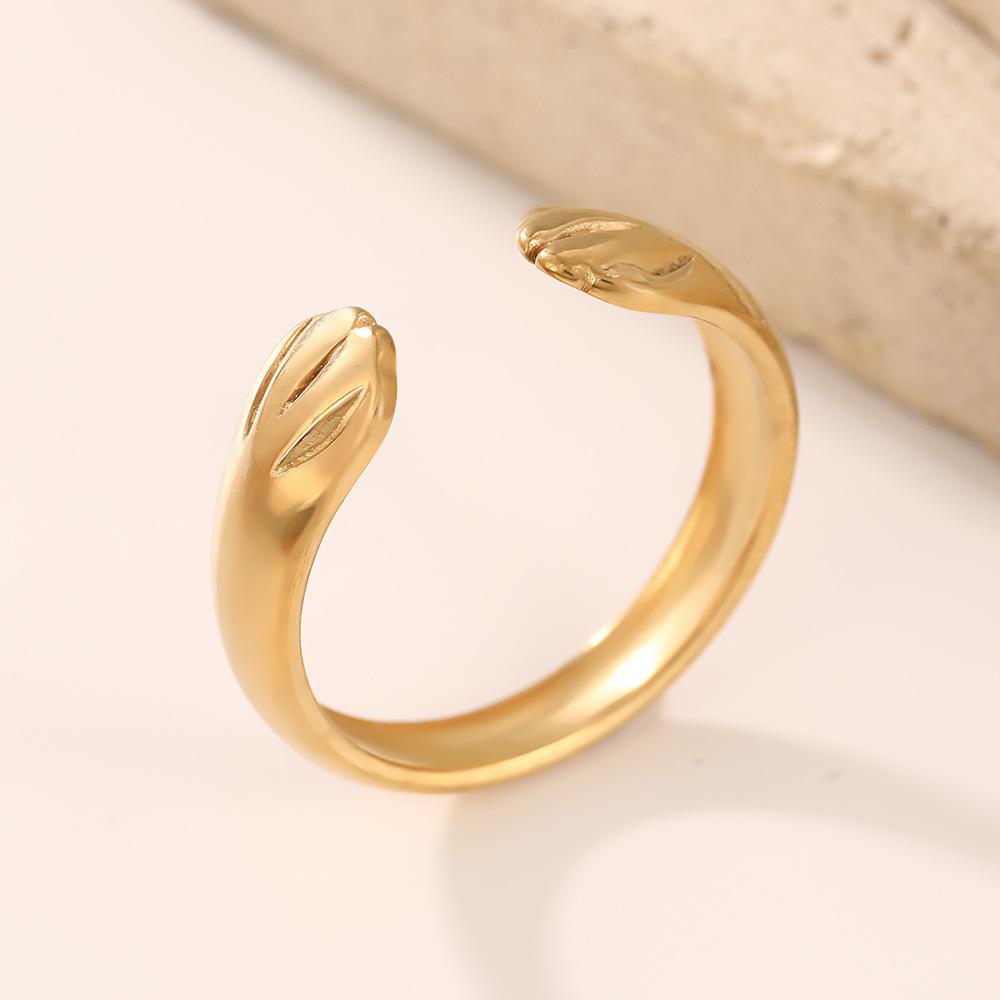 Stainless Steel Gold Color Rings Women Trendy Heart Moon Star Snake Open Rings Geometric Zircon Birthday Gift Wholesale