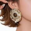 Silver Needle Rhinestone Resin Oval Stud Earrings - Retro High-End, Personalized Metal Style Ear Jewelry for Women