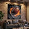 Flaming Football In Action Printed Tapestry, Wall Hanging,Livingroom, dormitory, Large Wall Decor, Fabric Decor Fan Birthday Gifts