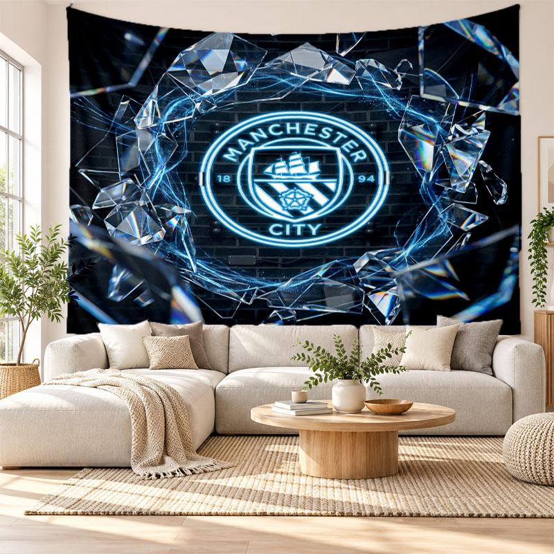 Arazzo da Parete Manchester City, Tessuto Morbido da Appendere, Sfondo Decorativo per Camera da Letto, Arte da Parete per la Casa