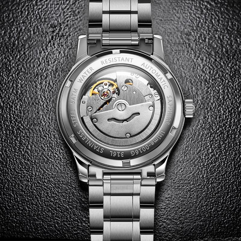 Utime Mechanical Watch Men'S Automatic Watch Business High-End Men'S Watch Steel Belt Through The Bottom Watch Men