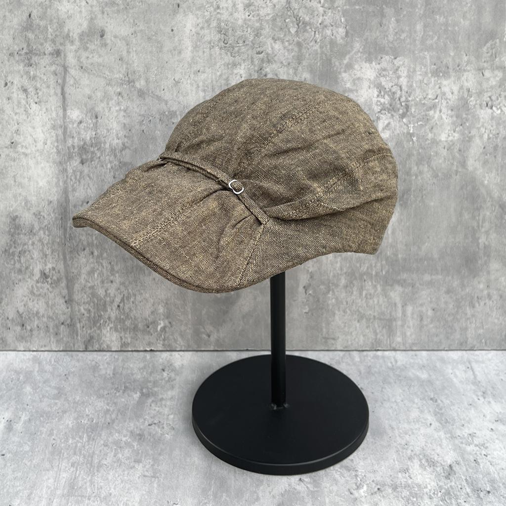 Design sense linen pleated straps forward hat women's old money style retro face small versatile fashion cap
