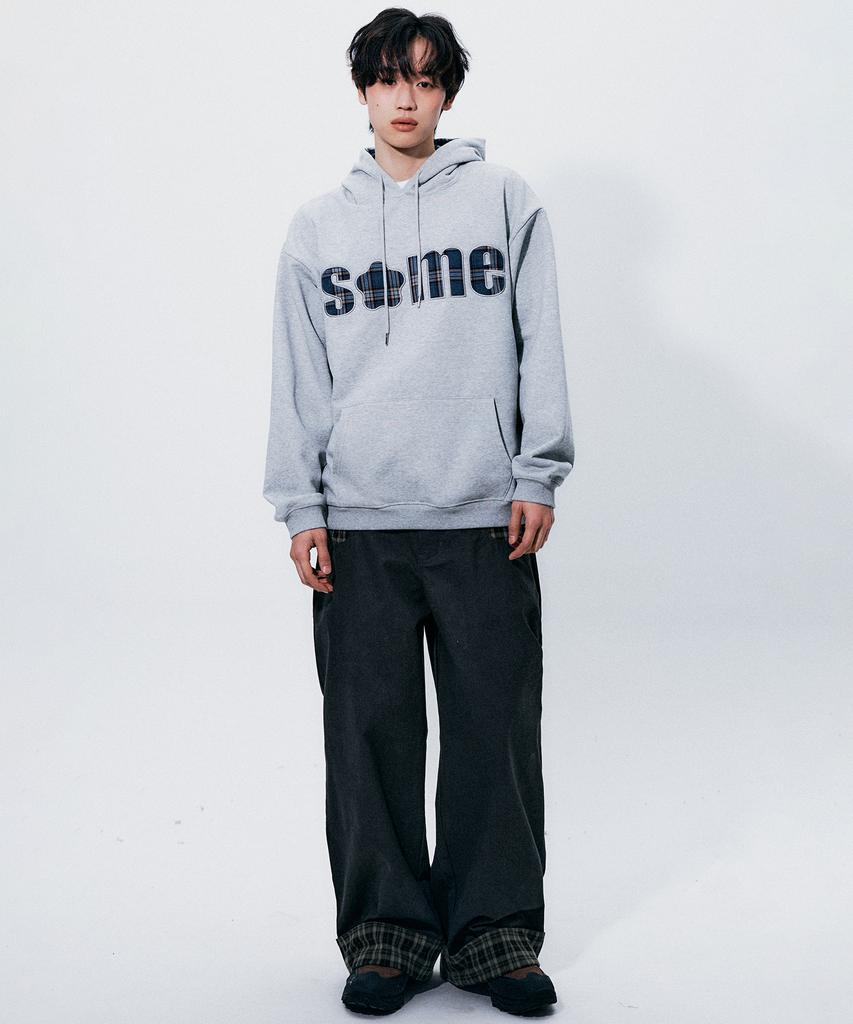 SOMEPLACE MAN Point Check Pocket Color Block Rolled-Up Oversized Wide Cotton Pants [Charcoal]
