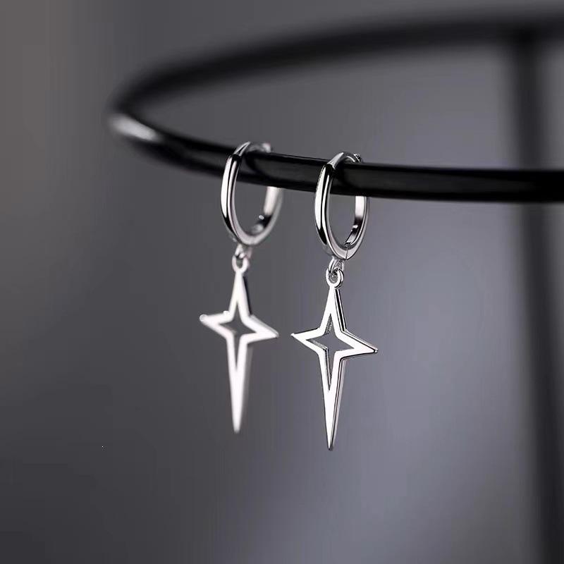 2024 Four-Pointed Star 925 Sterling Silver Needle Stud Earrings: High-End Light Luxury Women's Ear Jewelry
