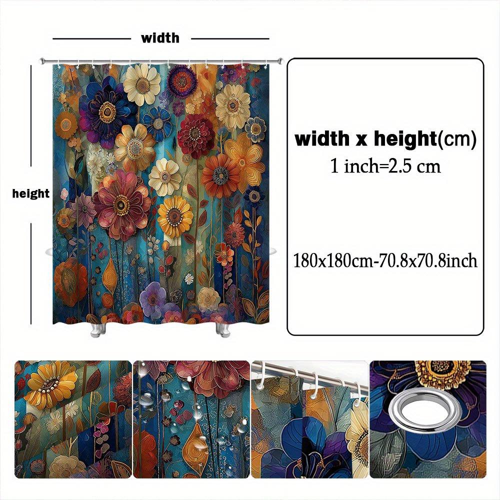 Colorful Floral Shower Curtain Petals And Art Neo Classical Style Bathroom Decorative Shower Curtain With 12 Hooks