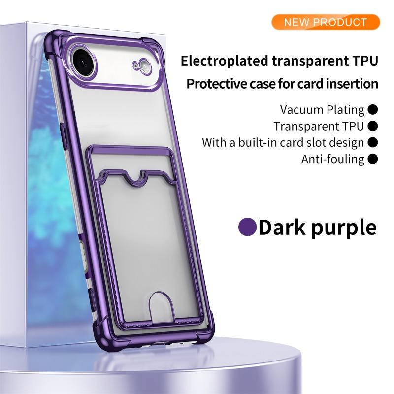 

Plating Clear Shockproof Case for iPhone 17 Air 17 Pro Max 16 Plus 15 14 13 12 Mini 11Pro Wallet Card Slot Holder Soft Silicone Cover iPhone17 Pro фіолетовий