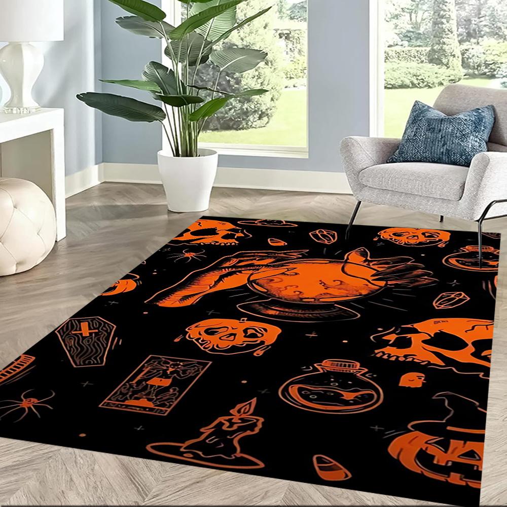 Sugar Skull Pumpkin Art Floor Mats for Living Room, Bedroom and Room Decoration Are Suitable for Gifts.