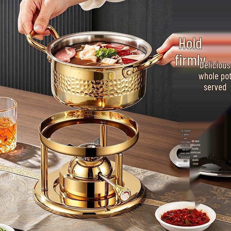 304 Stainless Steel Single-Person Hot Pot with Inflatable Gas Stove for Home, Commercial, and Camping Use