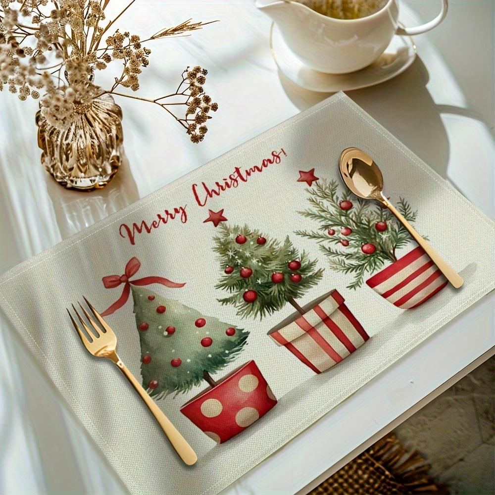 4pcs Linen Placemats, Christmas Tablecloth Set 12x18 Inches, Suitable for Kitchen Dining and Coffee Table Decorations, Party Decor, Adding Festive