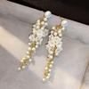 French Floral Pearl Tassel Earrings: Vacation Style, Sweet Temperament, High-End Luxury Jewelry for Women