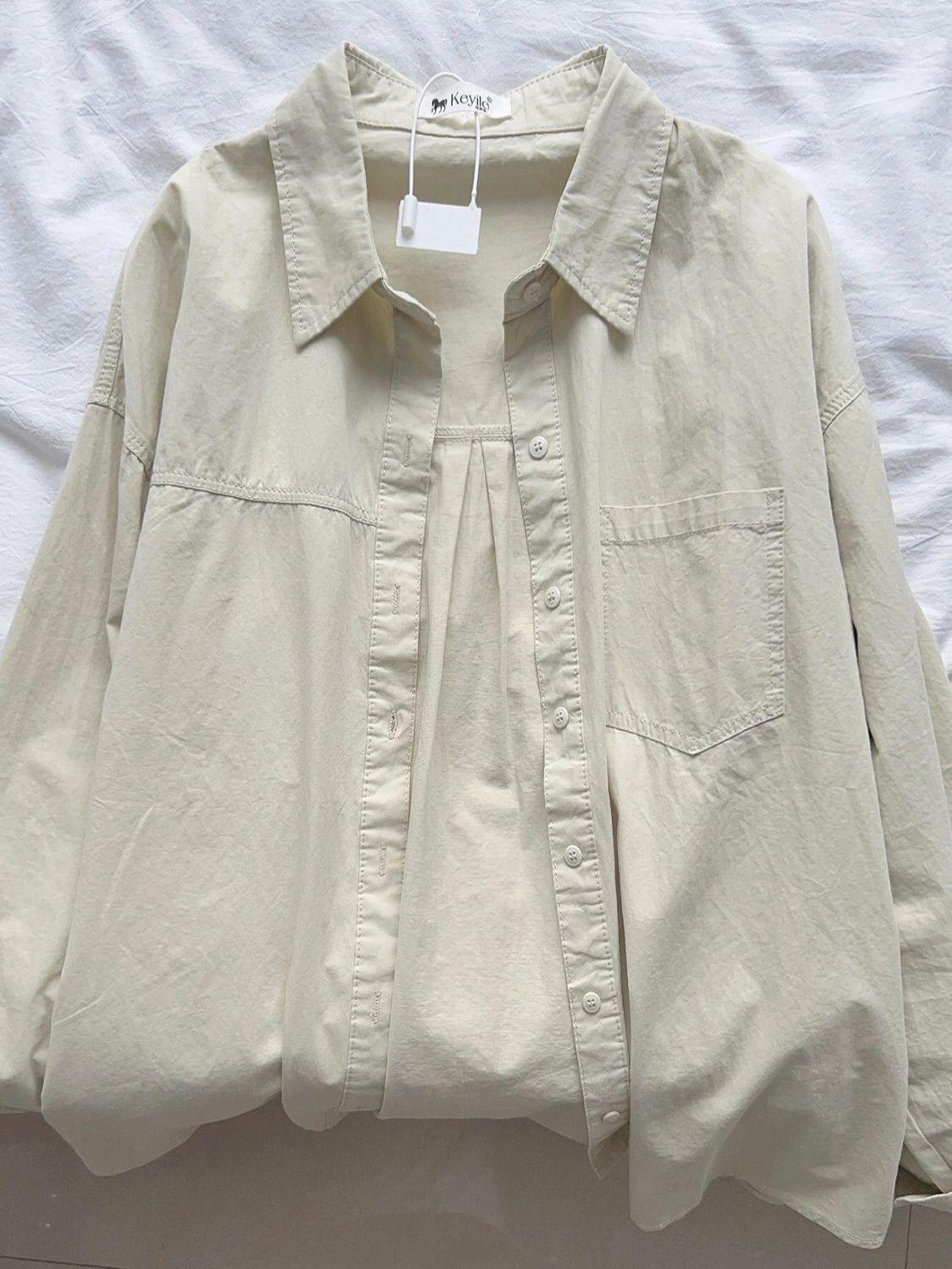 

Жіноча сорочка Dopamine з довгими рукавами зі 100% бавовни - універсальний осінній верхній одяг, однотонний, вільного крою XL бірюзовий