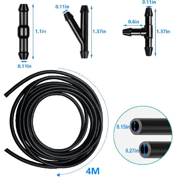 13 Pcs Car Windshield Washer Hose 4M Washer Fluid Hose With 12 Pcs Hose Connectors For Most Car Windshield Washer Tubing