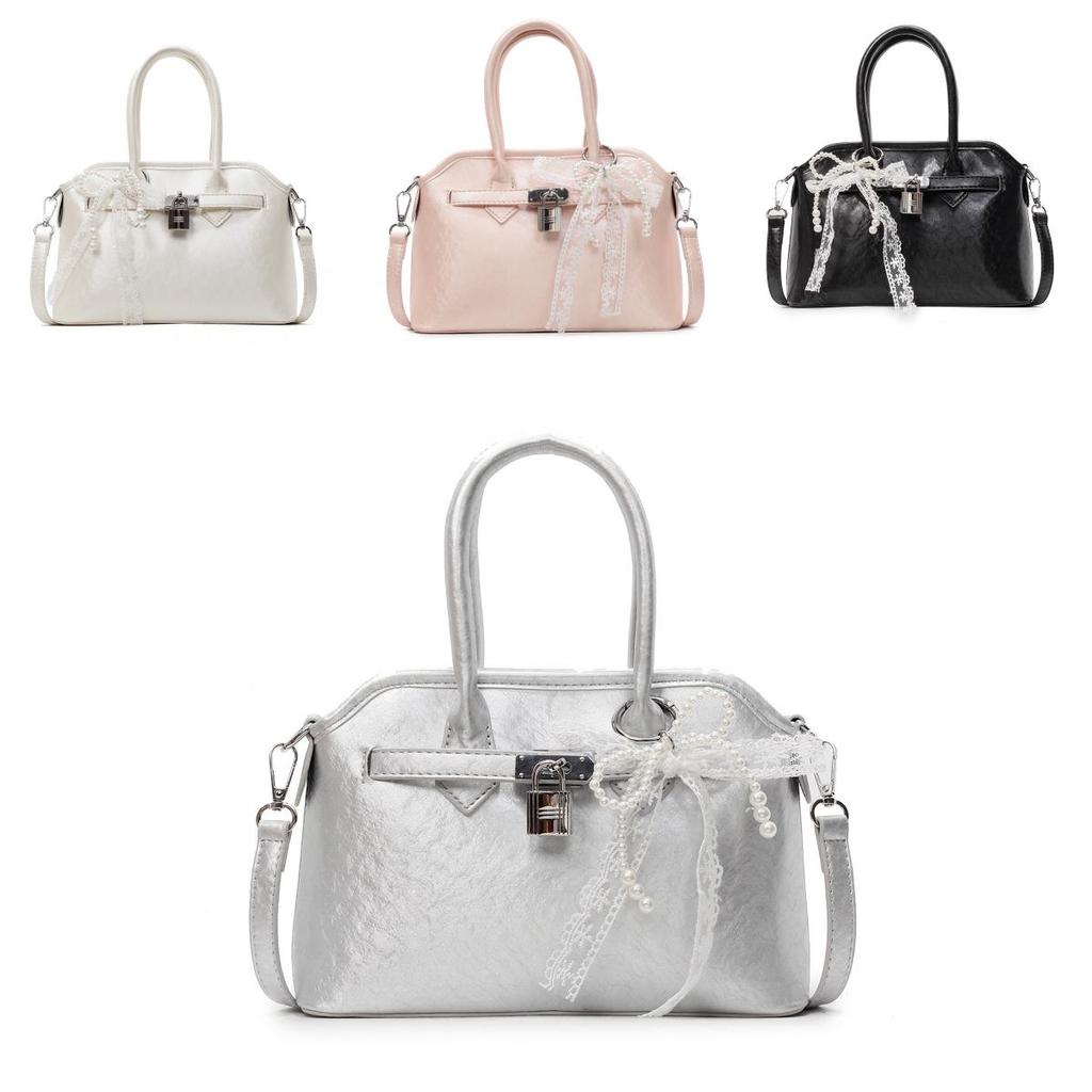 Ribbon Bow Pu Womens Office Handbag With Top Zip Closure For Daily Casual Use