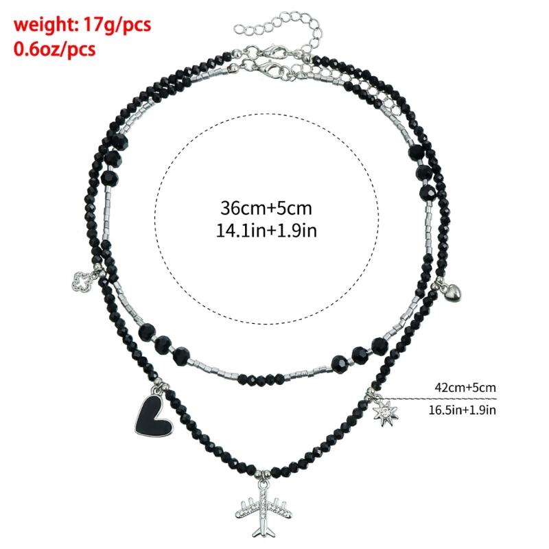Gothic Plane Pendant Necklace Layer Black Beaded Charm Spikes Necklaces Crystals Cubic Zirconia Faith Jewelry for Women