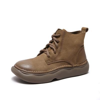 Mode GKTINOO Cuir véritable Semelles épaisses Bout large Bottes pour femmes Cuir de vache Automne Hiver Bottines Été Décontracté Bottes cool pour femmes