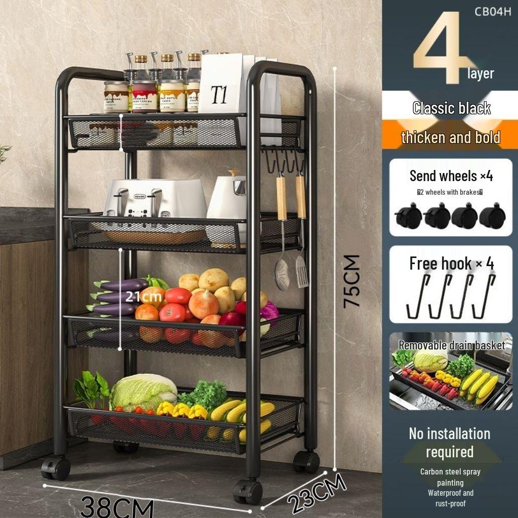 Scaffale da Cucina Multi-Livello da Pavimento: Cestello Amovibile per Verdure e Carrellino per Snack