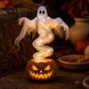 Decorative Lighted Autumn Sculptures Halloween Swirling Ghost Pumpkin Yard Lamp, Spooky Outdoor Holiday Lawn Accents Statue, Warm LED Decoration