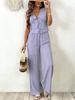 Sleeveless V-Neck Romper Shorts with Floral Print and Tie Detail in Light Blue