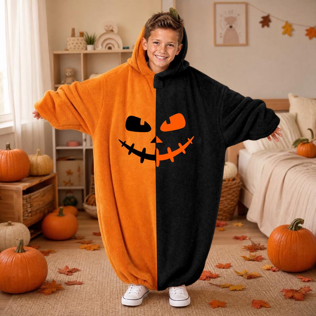 Ensemble Romper en Flanelle Imprimé Halloween pour Enfants - Tenue d'Intérieur pour Pyjama de Fête